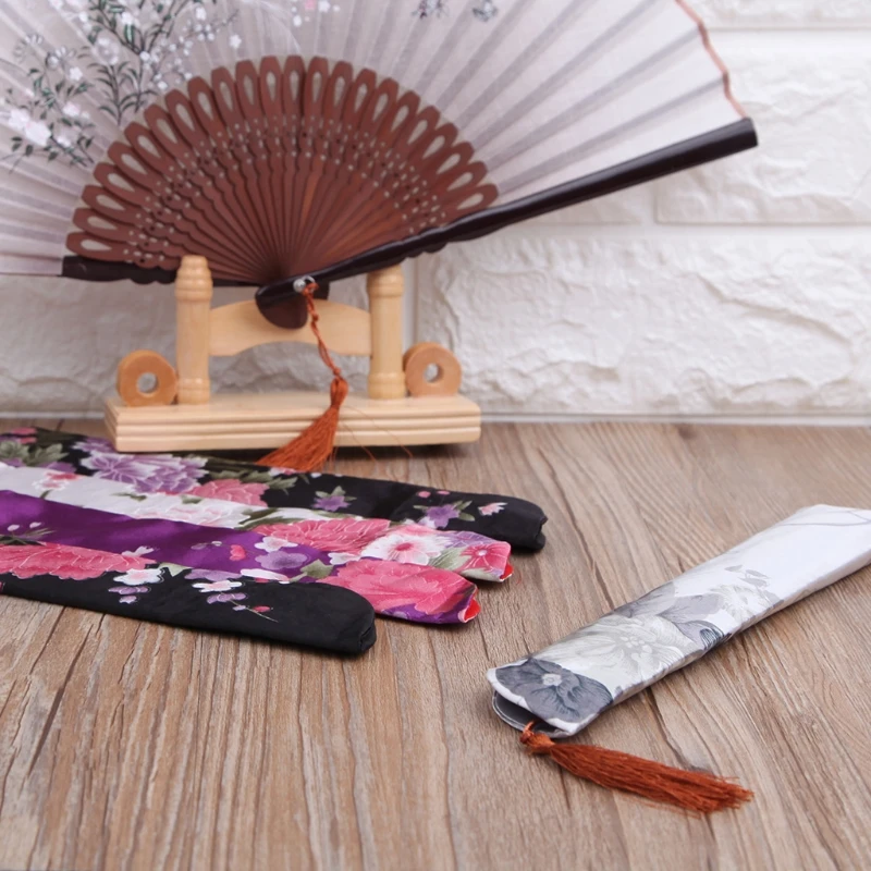 

Elegant Silk Folding Hand Fan Bag Holder Pouch Case Party Wedding