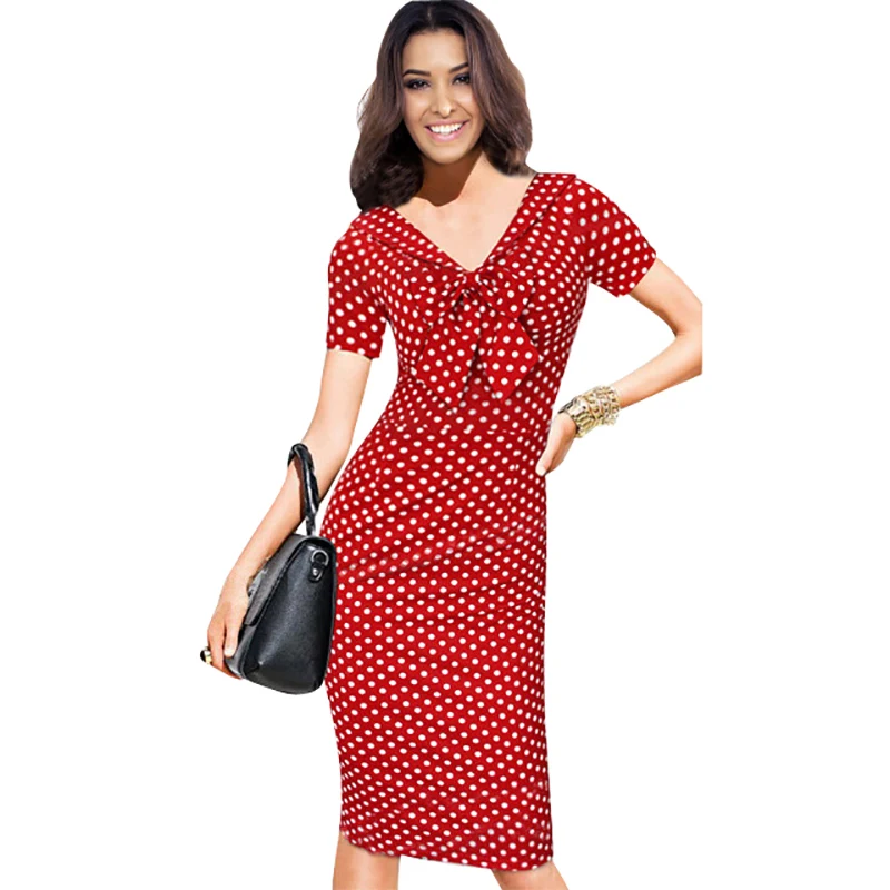 Kostlich-V-Neck-With-Bow-Knot-Dot-Pencil-Dress-Short-Sleeves-Women-Summer-Dress-Bodycone-Party-Dresses-Casual-Sundress--(8)