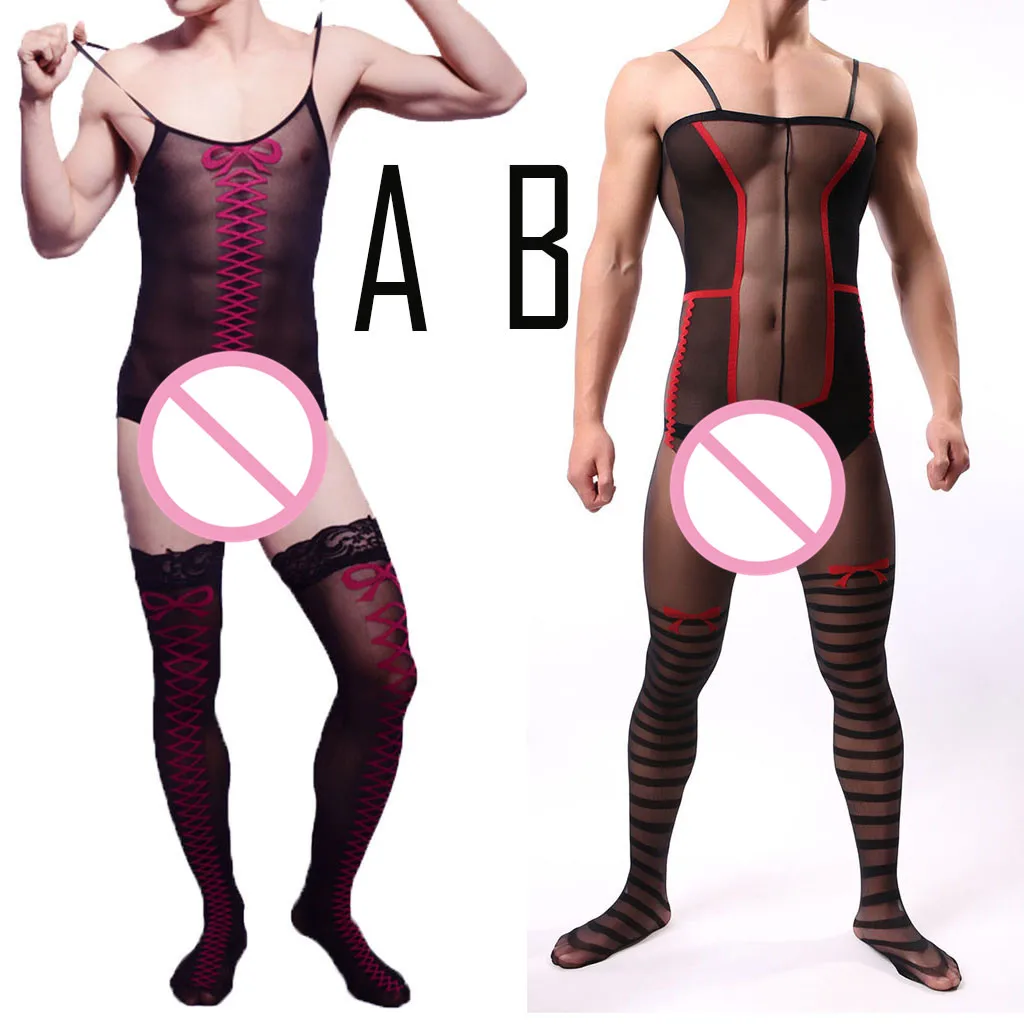 

snowshine YL5 Men Silk Stockings Shoulder Sling Transparent Thin Stocking Tube Body-Stocking free shipping
