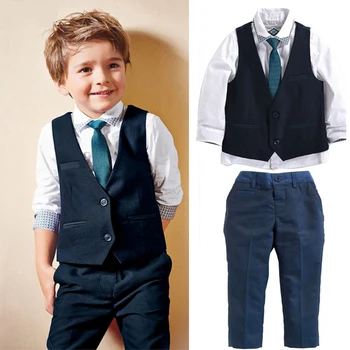 

2017 summer and autumn style baby boys clothes children Tie + shirt + Vest + pants cotton school Suit clothing kids clothes set