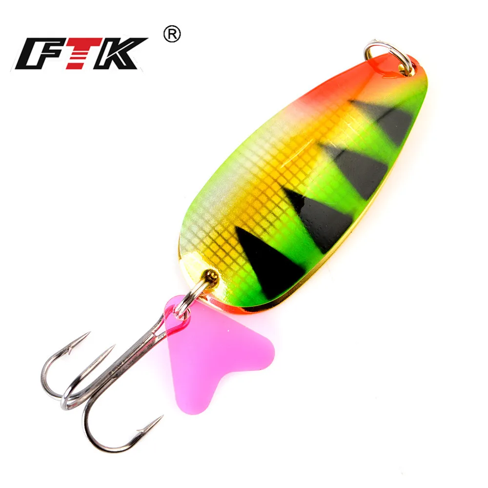 FTK 1 قطعة معدن الصيد إغراء سبينر الطعم 21g 30g 35g الكارب مزدوجة ملعقة إغراء مع خطاف ثلاثي jigg الصلب الطعم بايك الصيد