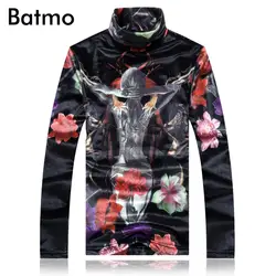 BATMO 2018 Новое поступление Зима Высокое качество велюр печатных thrtleneck thicked футболка s мужчин, мужская повседневная футболка плюс размер 5250