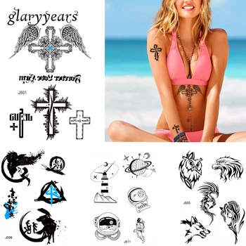 

[ glaryyears ] 24 Designs 1 Sheet Black Classic Totem Temporary Waterproof Tattoo Wolf Moon for Women Men Body Art BJ500 Sticker