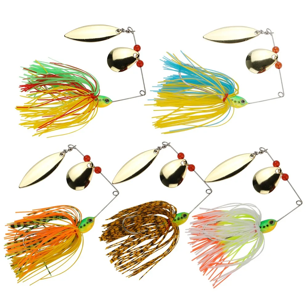 12pcs Fishing Spinner Spoon Baits Jigs Head Rubber Skirts Fishing Lure Pike Bass