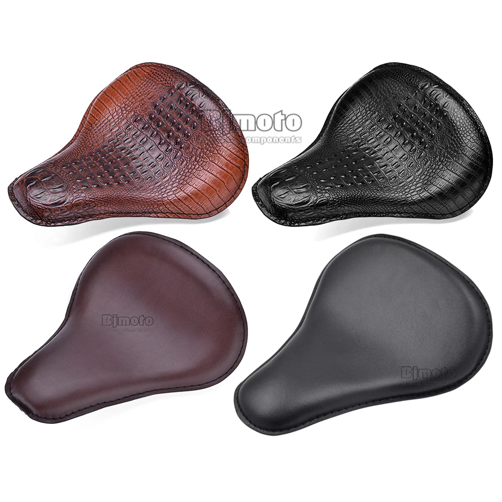 Motorcycle Leather Solo Passenger Seat Cover Cowl Pad For Harley Sportster Bobber Chopper Custom Brown Black Crocodile Mounting