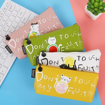 

1 Pcs Cute New Korean Kawaii Cat with Fruit PU Waterproof School Pencil Cases Stationery Pencilcase Kawaii Bag Girls Pencil Case