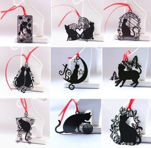 

18pcs 9 Patterns Lovely and Creative Black Cat Series Iron Bookmark Cute Cat Figurines Miniatures