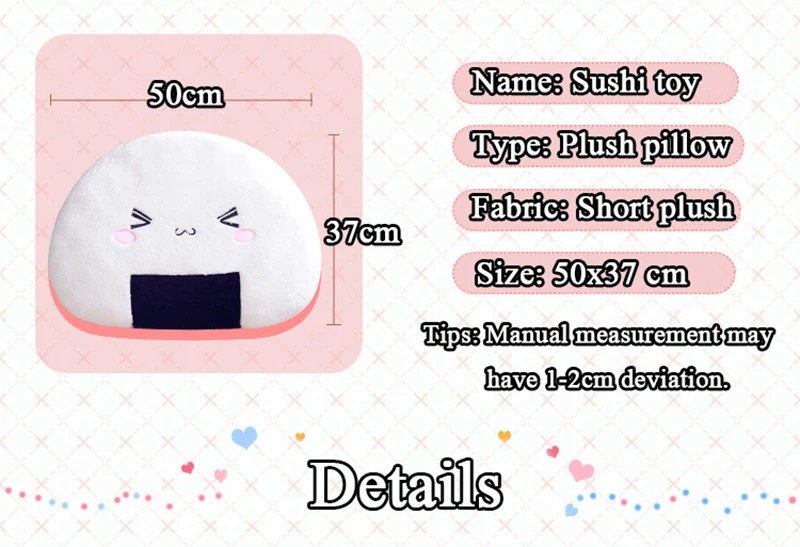 1pcs Simulation Plush Sushi Rice Toy Super Cute Sushi Rice Pillow Cushion Creative Cartoon Japanese Food Plush Stuffed Toy (2)