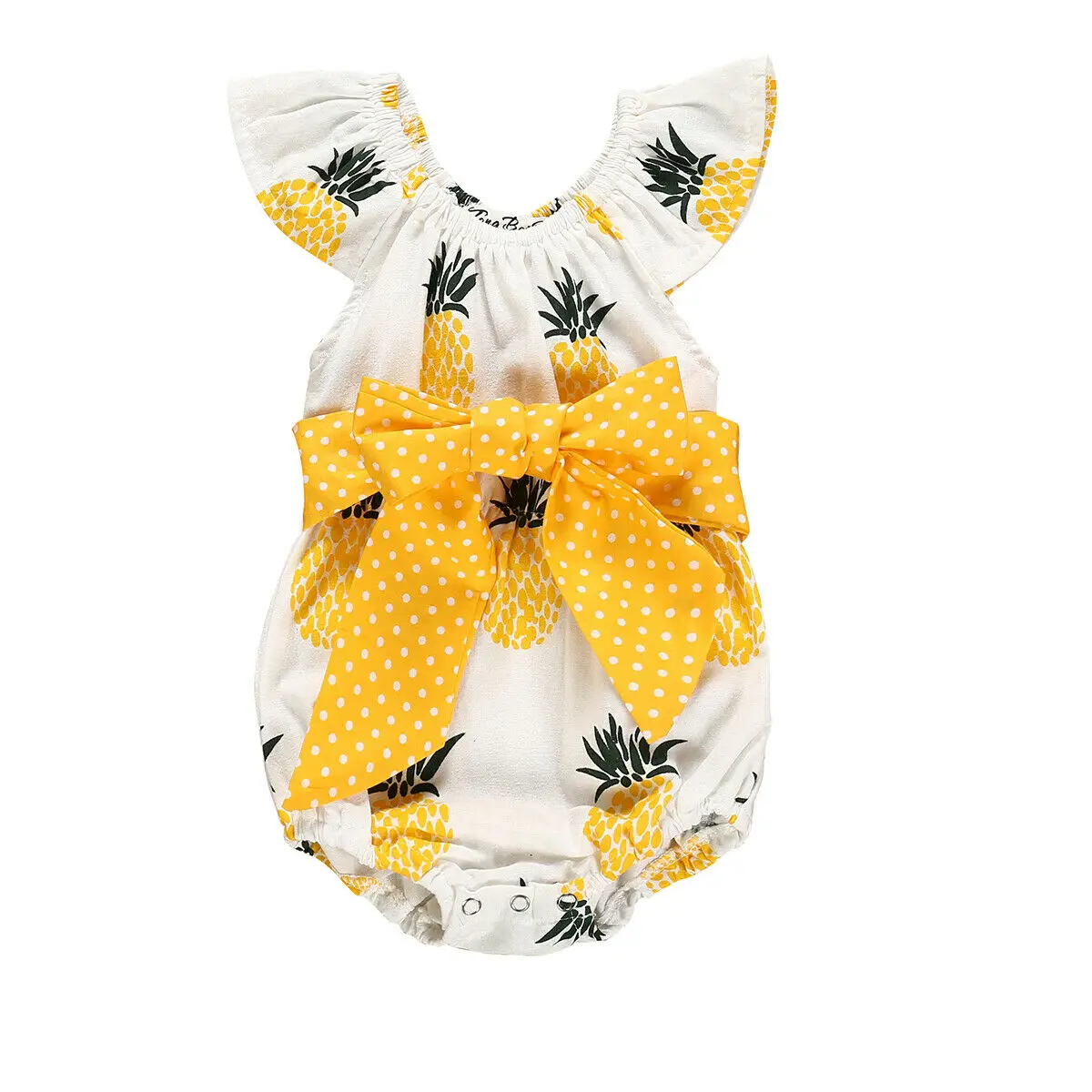 

0-18M Newborn Baby Girl Romper Pineapple Print Romper Ruffle Fly Sleeve Bows Jumpsuit Outfits Clothes