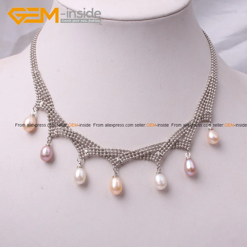 Жемчужное ожерелье с жемчугом из жемчуга, белое ожерелье из нержавеющей стали, 7-8 мм x 9-10 мм, Жемчужное модное ювелирное изделие, 18 дюймов, сделай сам, женский подарок - Окраска металла: mixed color