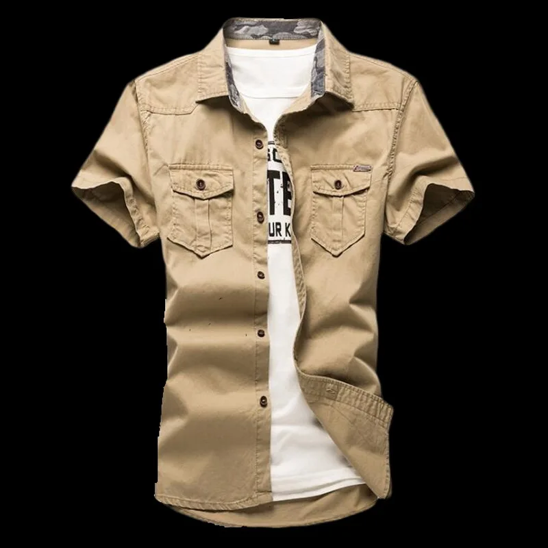 

Men Military Shirt Men's Cargo Tactical Shirts 100% Cotton Short Sleeve Work Safari Style Shirt Chemise Plus size 5XL