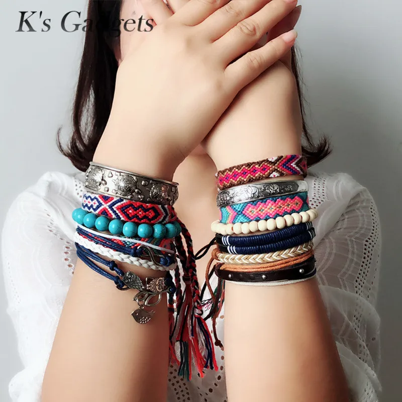 K's Gadgets Friendship Bracelets For Women Men Boho Nepal Ethnic Handmade Woven Cotton Rope Wrap Bracelet Bangle DIY Bracciali |