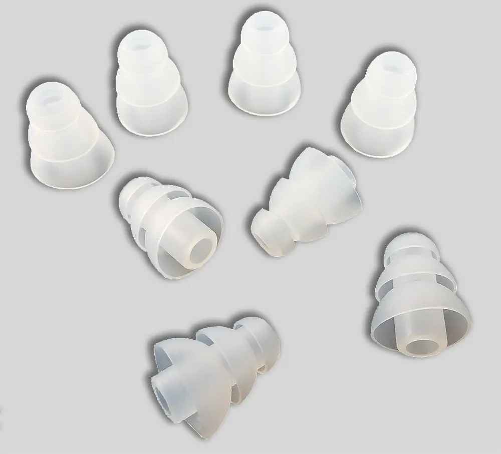

4 Pairs Transparent Small Triple Flange Conical Replacement Silicone Earbuds Compatible With Most In Ear Headphone Brands.