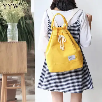 

Drawstring Canvas Small Backpack Female Solid School Backpacks for Children High Quality Multifunction Lady's Top-handle Bags