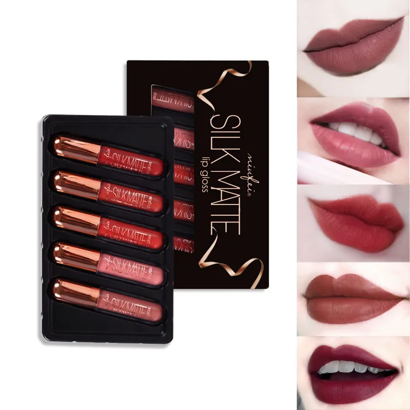 

Minfei 5Pcs/Set Liquid Lipstick Lip Gloss Velvet Makeup Matte Lipstick Lip Kit Long Lasting Lip Gloss Sexy Lip Plumper Tint 2019
