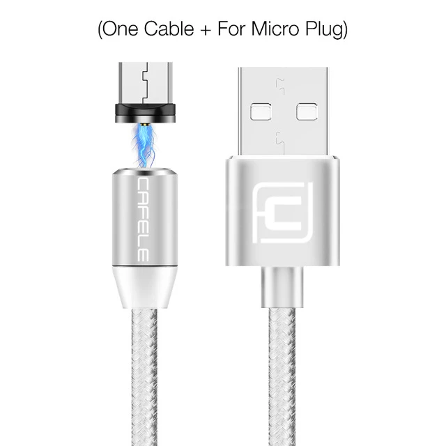 Cafele кабель USB для iPhone/Micro USB/Тип C Магнитный светодиодный светящийся USB кабель для передачи данных для iPhone XS Xiaomi Pocophone F1 - Цвет: Silver for Micro