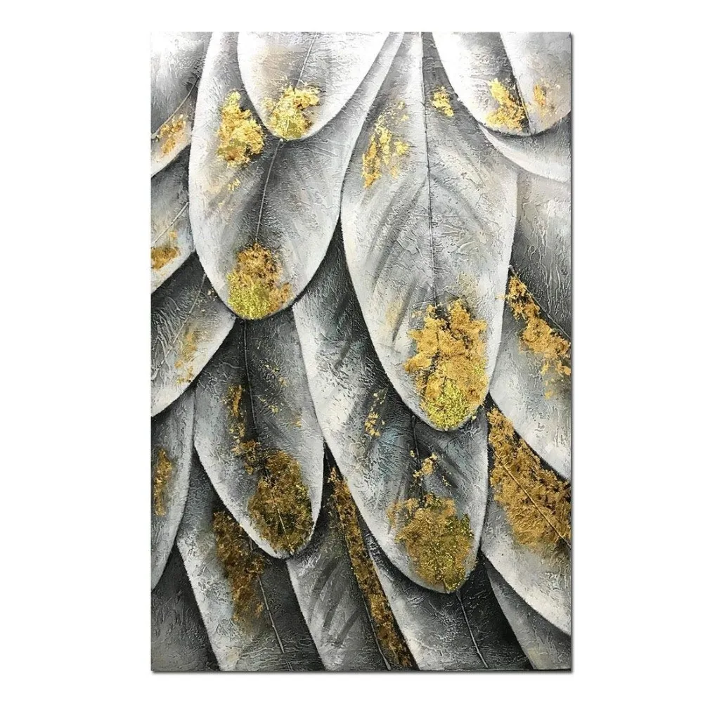 

Hand painted abstract oil landscape oil painting gray leaf modern home decor abstract wall art picture for living room on canvas