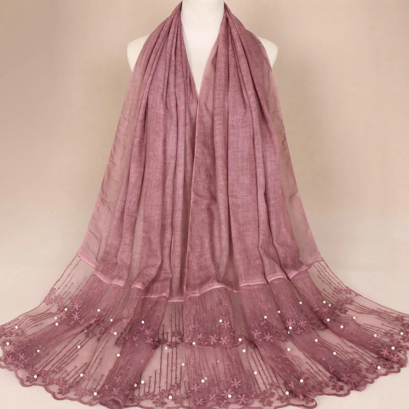 

Luxury women floral lace beads scarf bandhnu cotton muslim hijab wraps pearl headband carves/scarf 11 color 180*85cm 10pcs/lot
