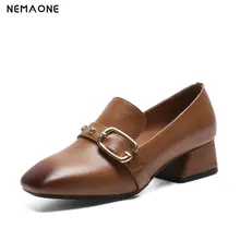 NEMAONE Spring women single shoes New square head cow leather shoes lacquer leather shoes med heel shoes