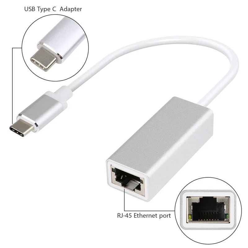 JZYuan USB C Ethernet адаптер сетевой карты USB-C для оптоволкна вай-RJ45 локальной сети для MacBook Windows 7/8/10 Тип C Ethernet 10/100/1000 Мбит/с