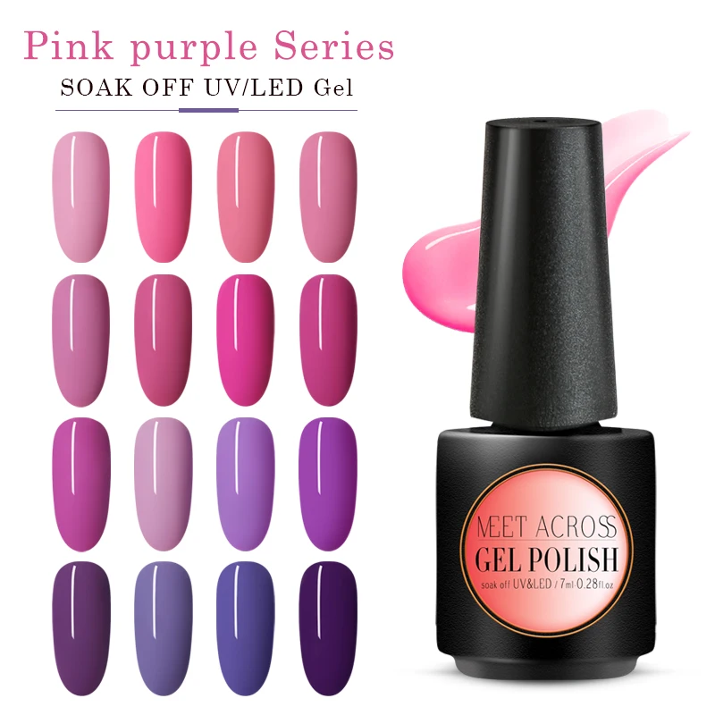 

MEET ACROSS Purple Color Gel Nail Polish 7ml UV LED Soak Off Gel Nails Varnish Lacquer Long Lasting Pink Nail Art Gel Polish