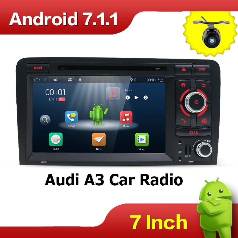 

32G Android 8.1 Octa Core 7 Inch In Dash Car DVD Player For Audi A3 2002-2011 With Canbus Wifi GPS Navigation BT Radio Free Map