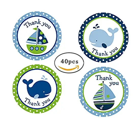 

40pcs Nautical Theme Round Circle Stickers Dolphin Sailing Thank You Seal Labels for Kids Birthday Gifts Favors