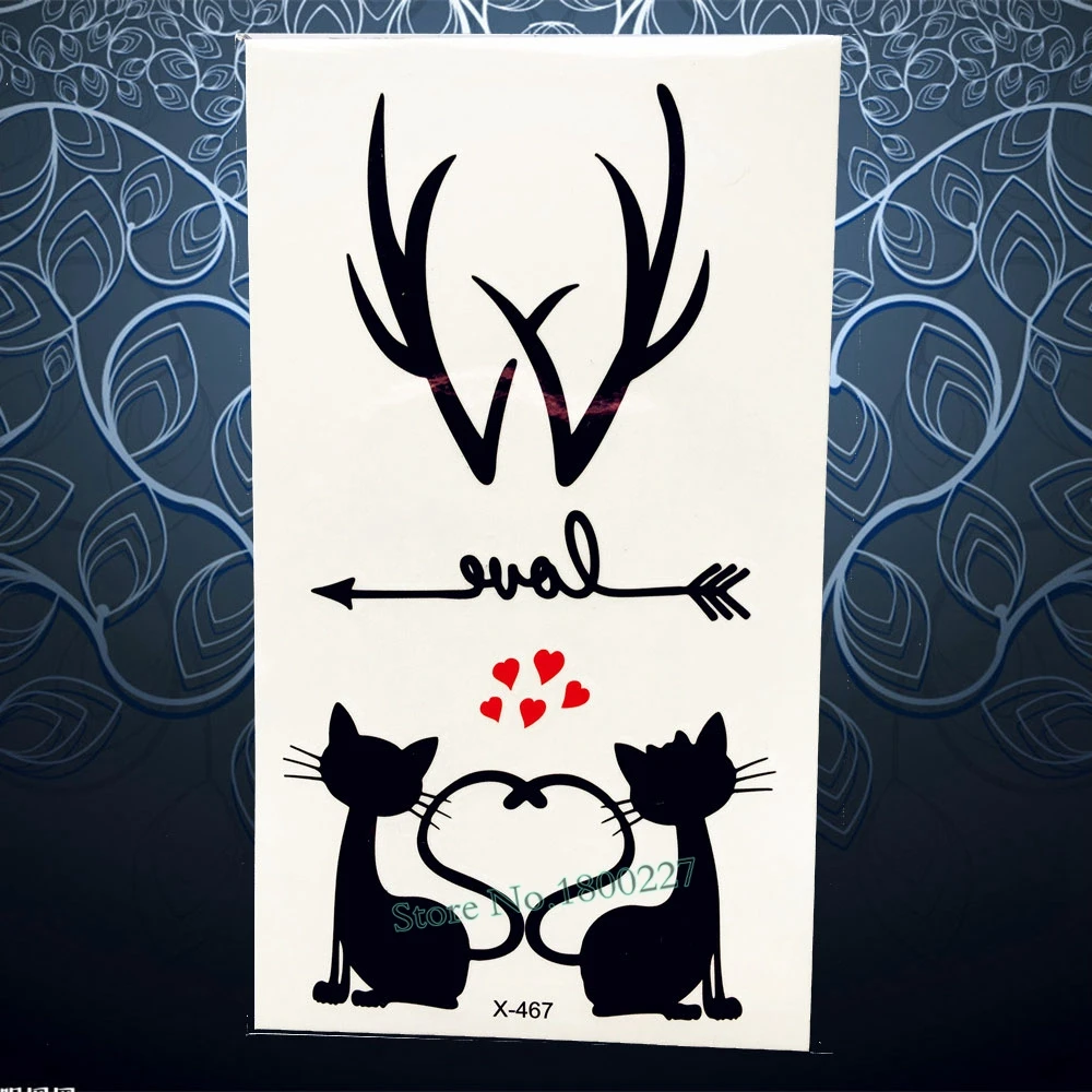 Amour Chat Noir Imperméable Temporaire Tatouage Autocollant