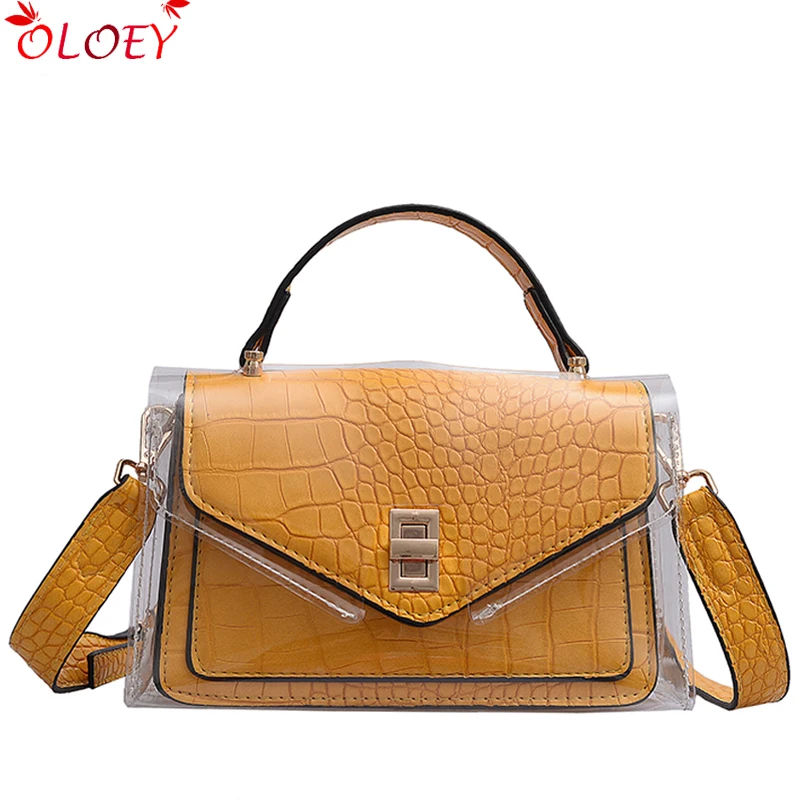 

2019 new Alligator Square Shoulder Bag Women PU Leather Crossbody Bag Summer PVC Lock Ladies Messenger Bags Bolsa Feminina
