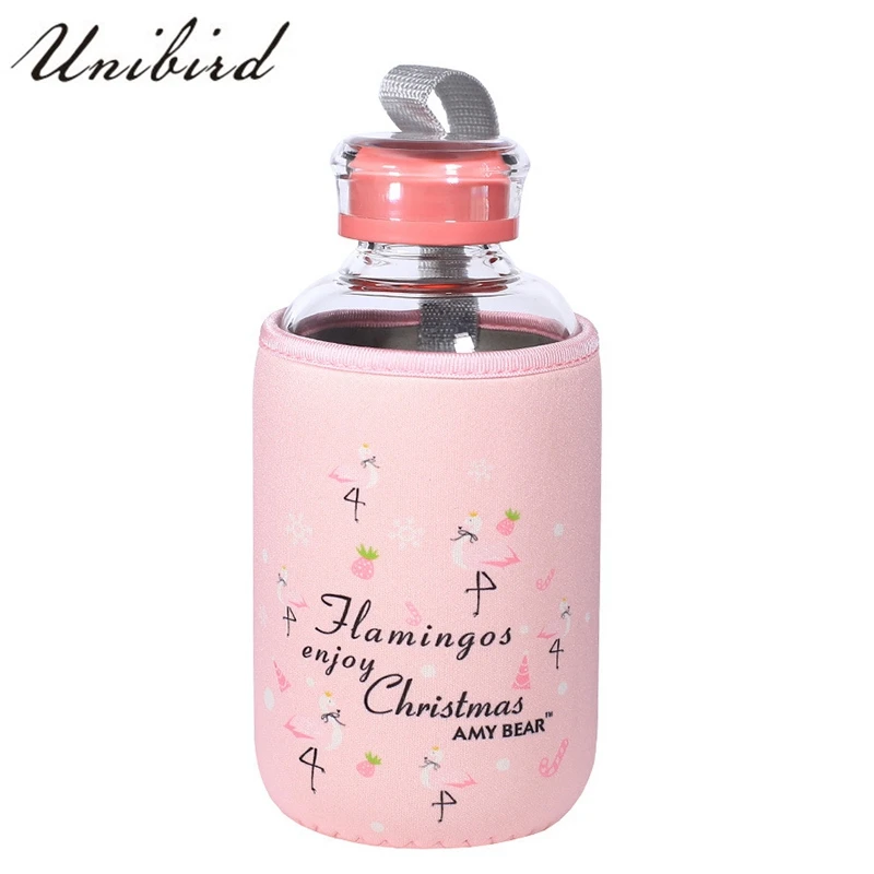 

Unibird 650ml Cute Cartoon Unicorn Glass Water Bottle with Bag Lemon Juice Bottle for Girls Sport Bicycle Water Bottle Drinkware