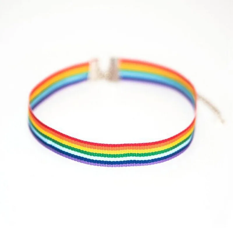 Men Women Gay Pride Rainbow Choker Necklace Gay and Pride Lace Chocker Ribbon Collar with Pendant Jewelry FD