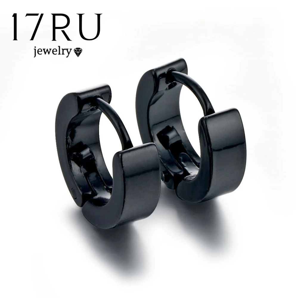 

EN Punk Men Black Stainless Steel Hoop Piercing Round Earrings Neutral Earring for Women Men Fashion Jewelry Brincos Unisex