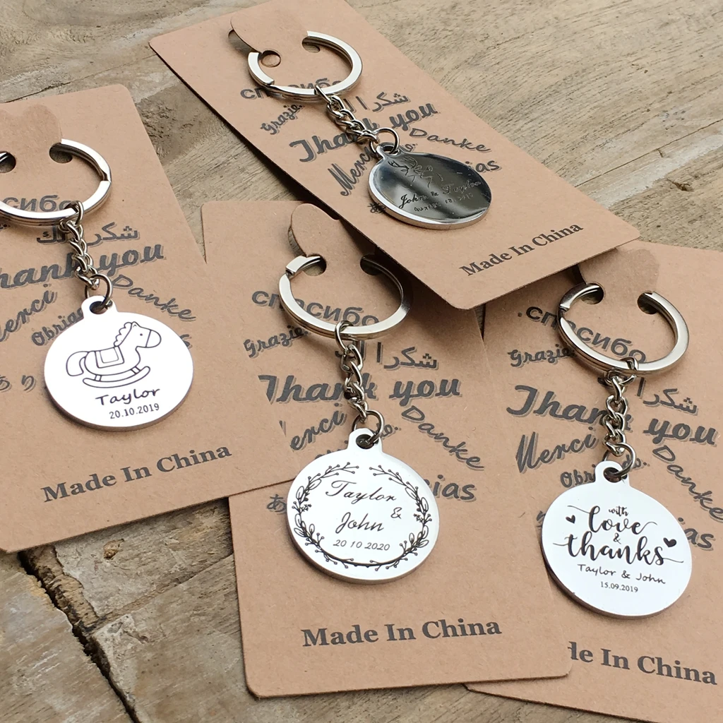 10pcs custom name date alloy Keychain Engraved logo key chain wedding gifts for guests wedding souvenirs wedding favors and gift