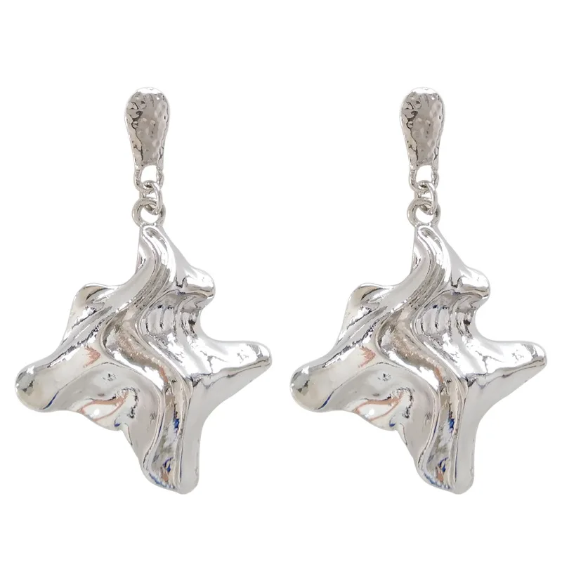 

EK244 Exaggerated Brand Gold Color Irregular Folded Shiny Metal Big Drop Earrings Women Punk Star Earrings Rock Party Jewelry