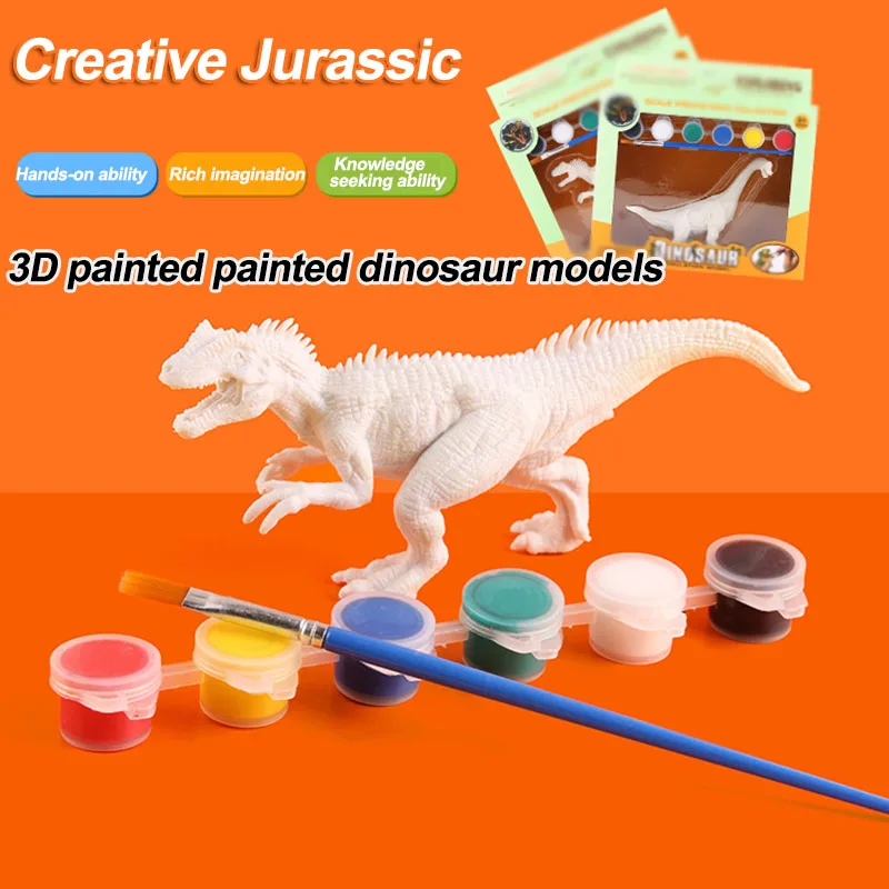 

3D painted color model dinosaur Jurassic age children's hand DIY white embryo mould toy graffiti Give baby infinite creativity