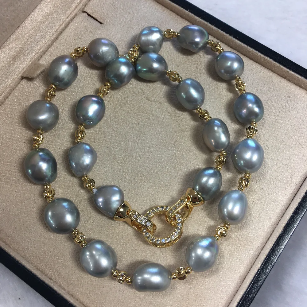 women's silver Genuine Natural pearl necklace highlighting grandma gray baroque freshwater pearl necklace sweater chain