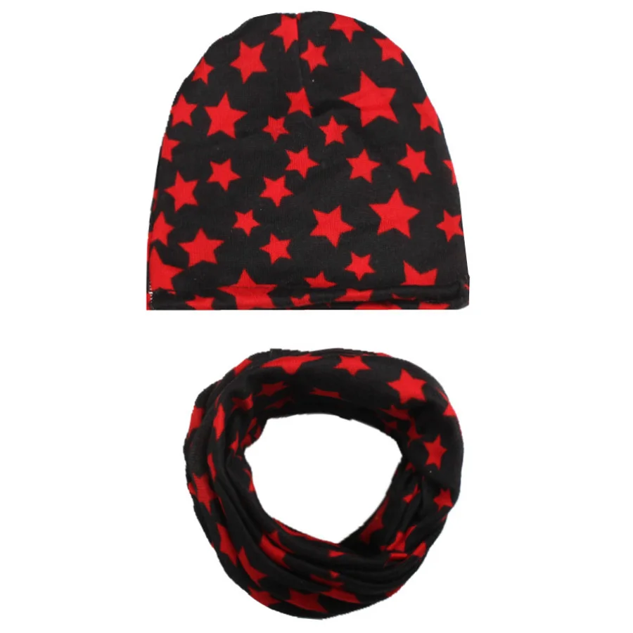 Autumn Winter Cotton Baby Hat Boys Girls Stars Beanies with Scarf New Spring Baby Knit Collar Scarf Beanie Cap Headgear Set (3)