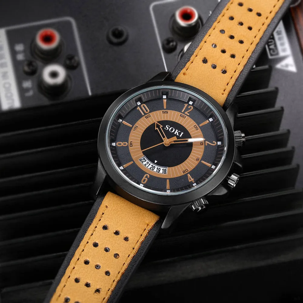 

Luxury Fashion Silica Gel Leather Mens Glass Quartz Analog Date Watches Classic calendar watches