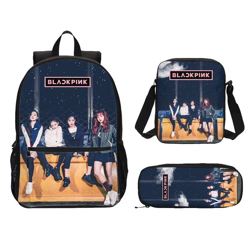 

3Pcs/Set Portfolio School Bags Teenagers Girls Boys Korean Group BLACK PINK Letter 3D Printing Backpacks Bookbag Mochila Escolar