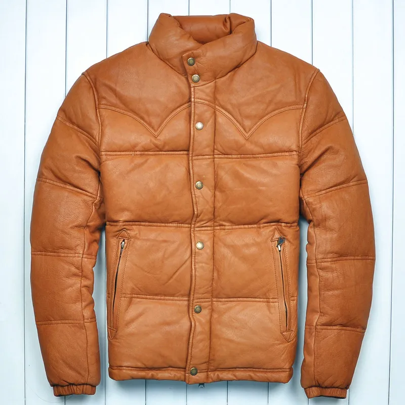 

Genuine Leather Jacket Men Vintage Goatskin Leather Jacket Mens Duck Down Winter Coat Plus Size Jaqueta De Couro 250711 YY772