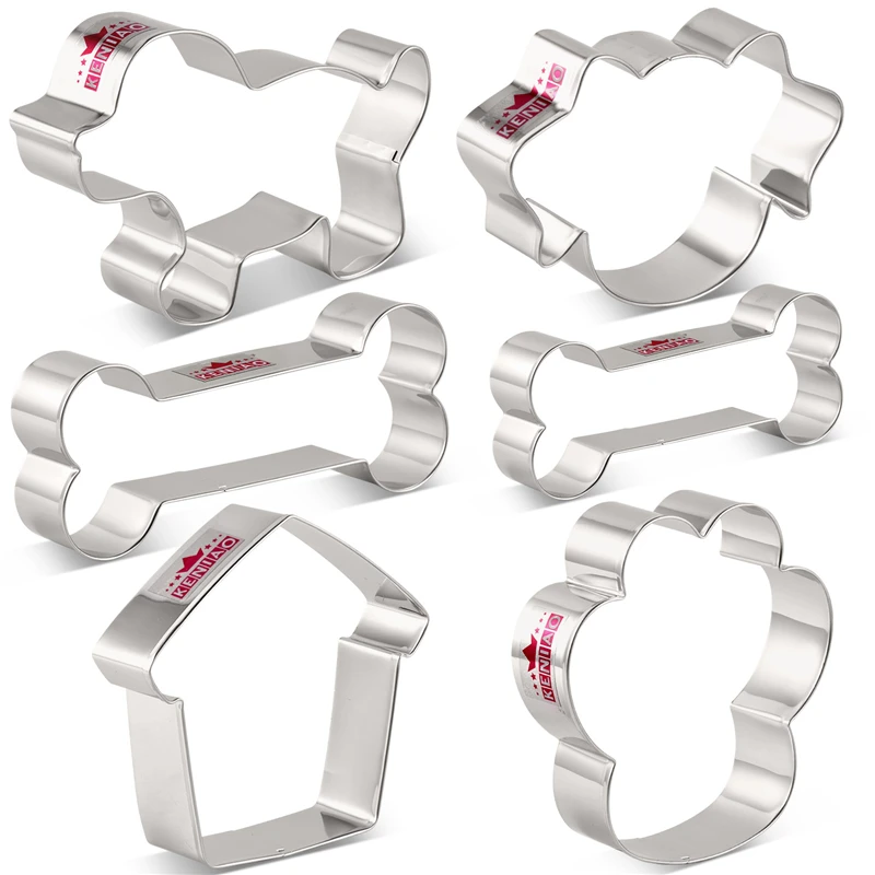 

KENIAO Dog Cookie Cutter Set for Homemade Dog Biscuits - 6 PC- Puppy, Dog Bone, House, Dog Face and Paw Cutter - Stainless Steel