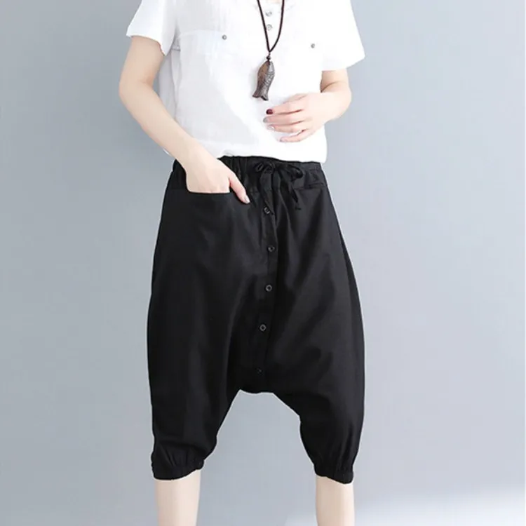 

Harajuku New Elastic Waist Harem Pants Women Low Drop Crotch Baggy Trousers Cross Hip Hop Wide Leg Trousers