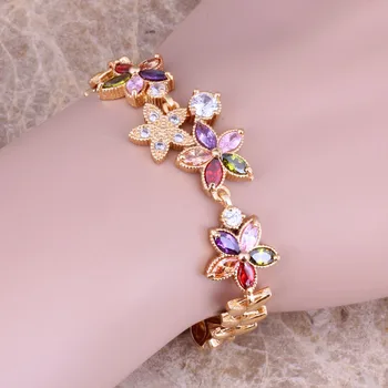 

Magic Multigem Multicolor Cubic Zirconia Flower Yellow Plated Length 18cm Link Chain Bracelet C0009