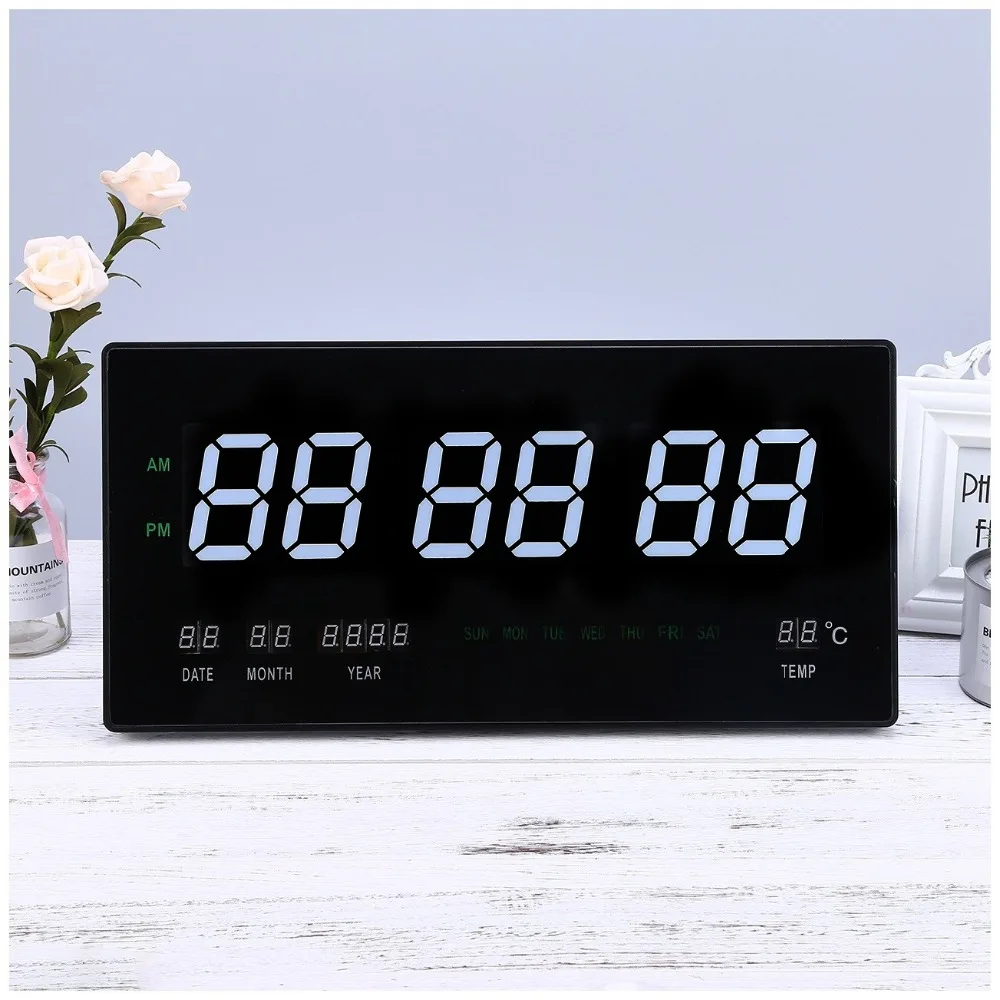  6-digit LED digital calendar wall clock with temperature display big numbers led Illuminate Livingr - 32966418390