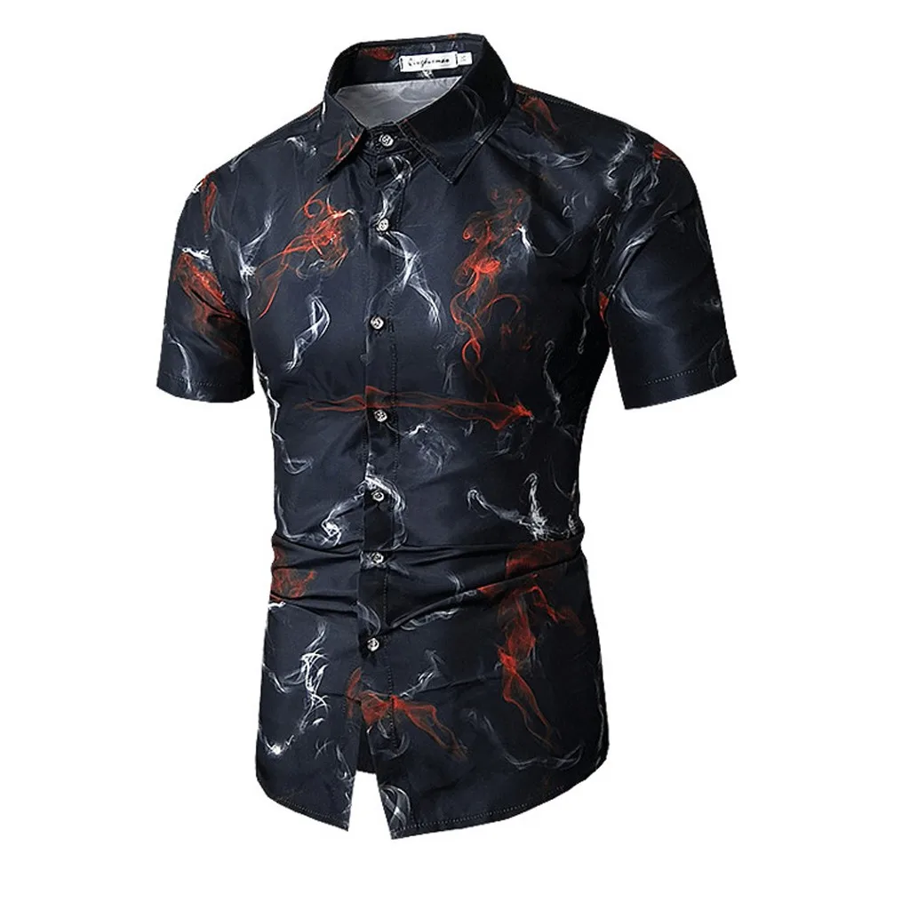 Новое поступление, приталенные повседневные мужские Гавайские рубашки, Мужская модная рубашка с отложным воротником, приталенная рубашка с коротким рукавом - Цвет: Black