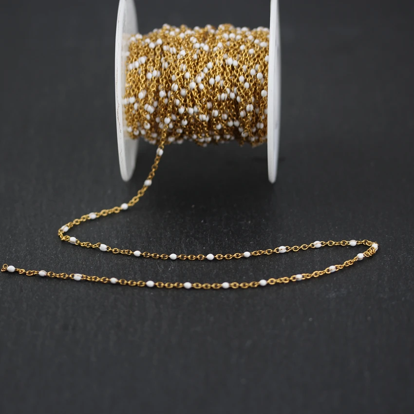 2mm Wire Wrapped Golden Plated Stainless Steel Links Chains White Enamel Tiny Beads Necklace Making | Украшения и аксессуары