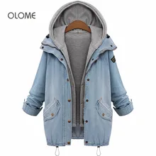 OLOME Новое весеннее джинсовое платье куртка женская одежда с капюшоном костюм из двух предметов плюс размер 5XL 6XL свободный шелк длинный рукав пальто куртки тонкий