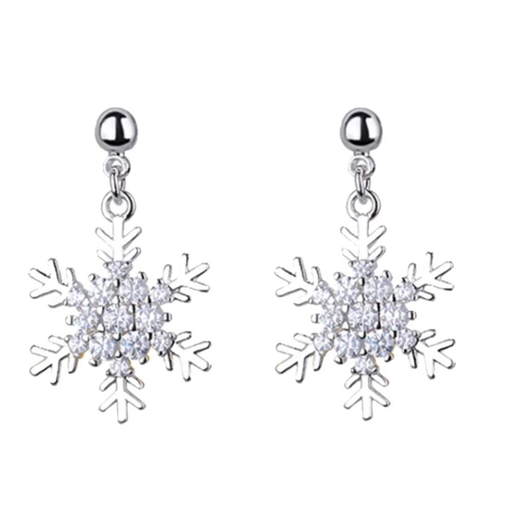 Модные классические женские качественные циркониевые серьги со снежинками оптом серебряные