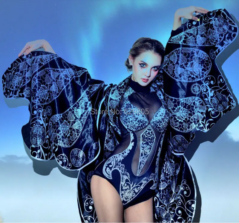 Для женщин пикантные вечерние цельный комбинезон куртка летучая мышь комплект одежды певица DJ DS танцевальный костюм наряд показать Платье