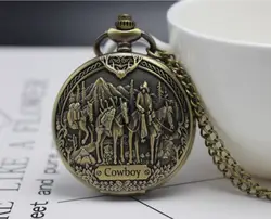 Ретро Винтаж Бронзовый Ковбой лошадь кварцевые карманные часы аналоговый кулон цепочки и ожерелья для мужчин женщин часы цепи Reloj Montre